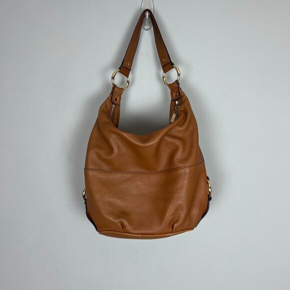 Michael Kors Leather Hobo Handbag Shoulder Bag Gold Plated Hardware Fulton Brown - Picture 11 of 16